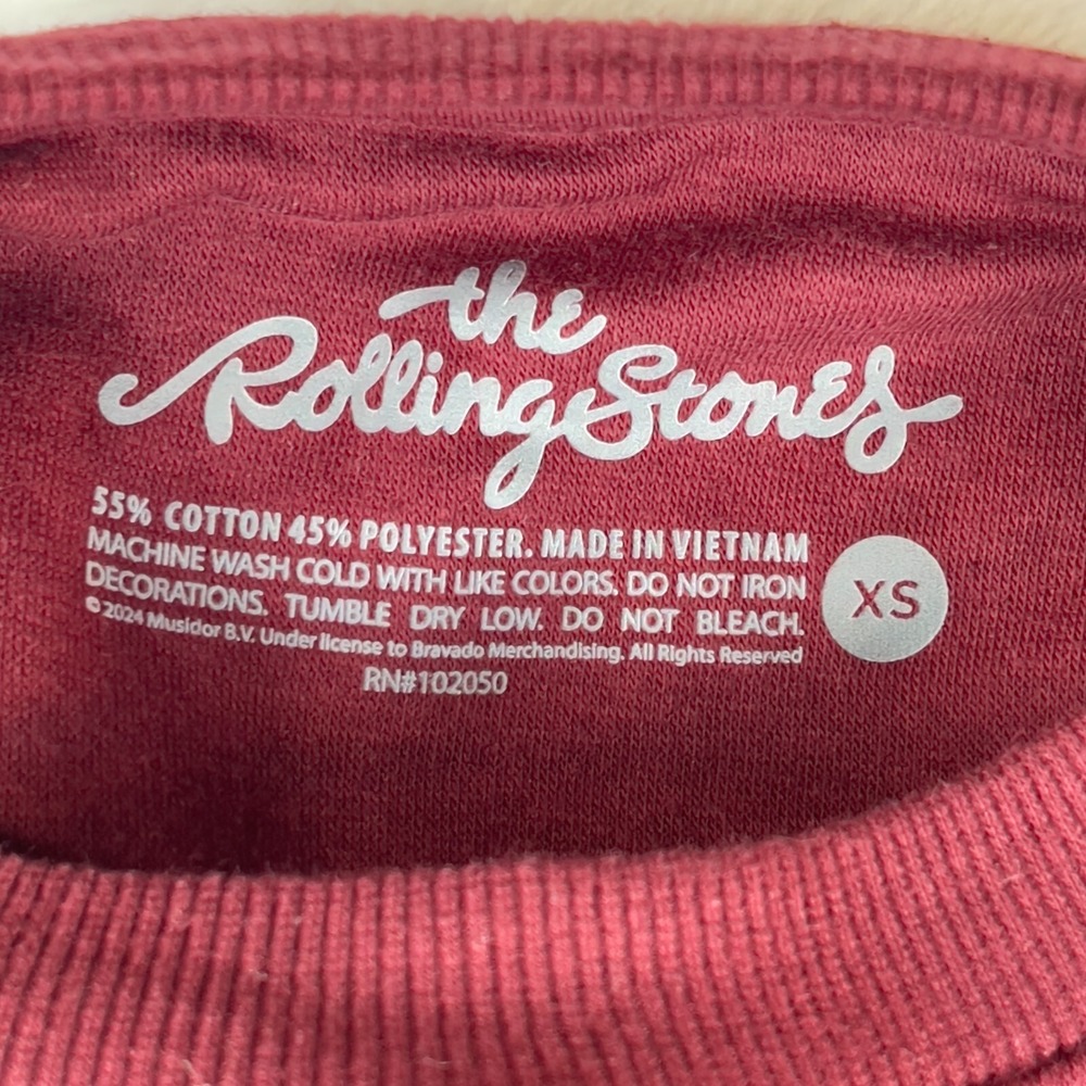 The Rolling Stones Sweatshirt Womens XS Maroon Cherry Tongue Graphic Crew Neck - Picture 3 of 3